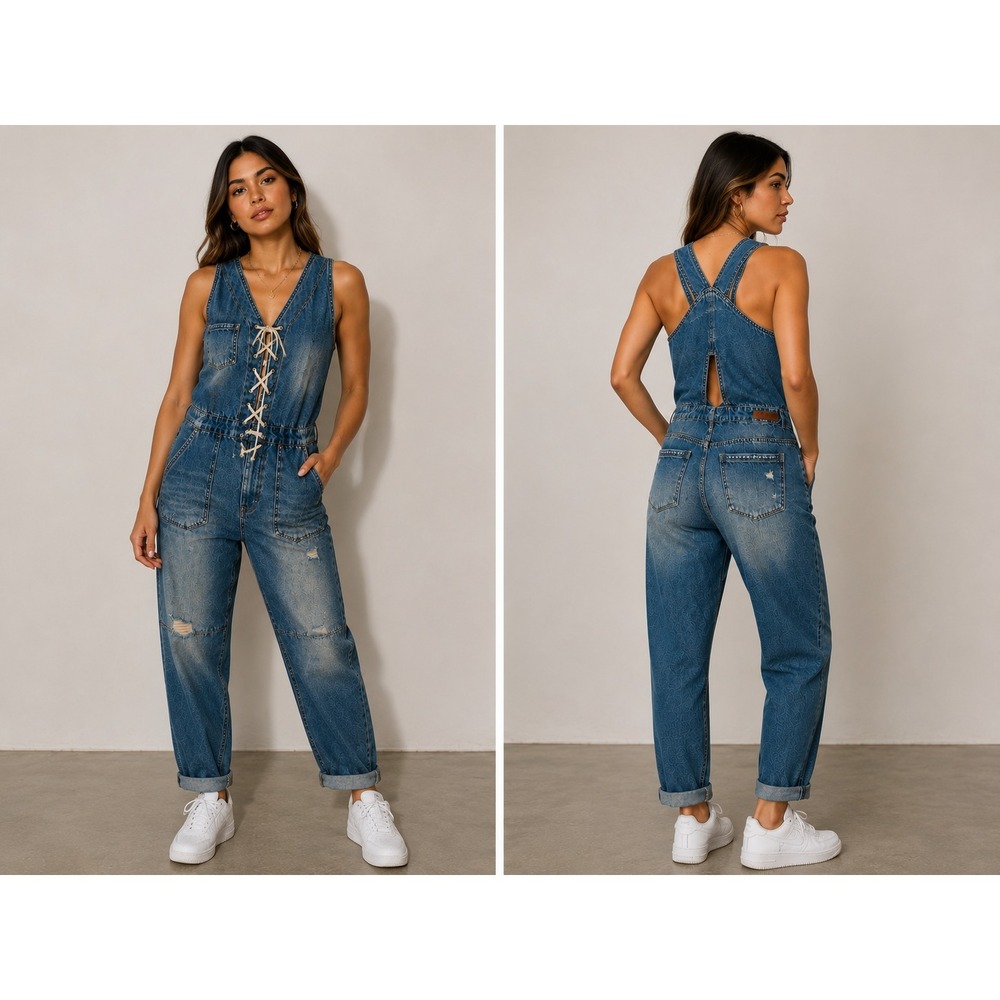 NWT Blank NYC Denim Lace-Up‎ Jumpsuit Overalls Women's Size (S)